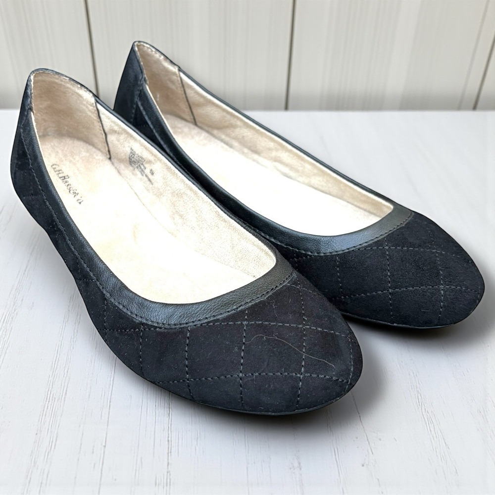 GH Bass & Co‎ Black Quilted Ballet Flats Women's Size 8M Leather Upper